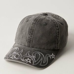 NWT Free People Understated Leather Reiko Washed Baseball Hat in Black